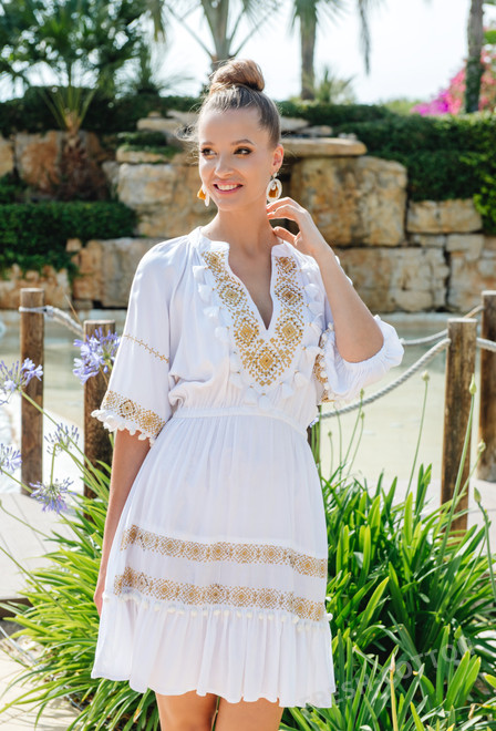 -30 4061 EF white V Dress, S,M,L(3), viscose. 94 cm | fresh-cotton.com