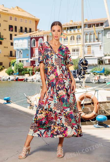 -20 4051 EF-20 V Dress, S/M, L/XL (4), viscose. 133 cm | fresh-cotton.com