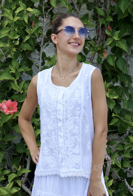 6107F Блуза-майка M,L,XL(3), белая, хлопок | fresh-cotton.com