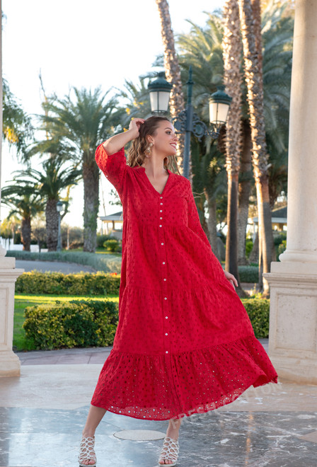 5085 F red C Dress M/L (2), cotton, 140 cm | fresh-cotton.com