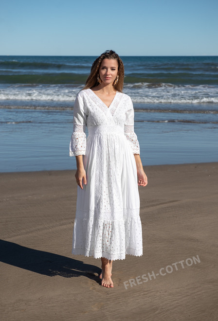 5086 F white C Dress M/L (2), cotton, 140 cm | fresh-cotton.com