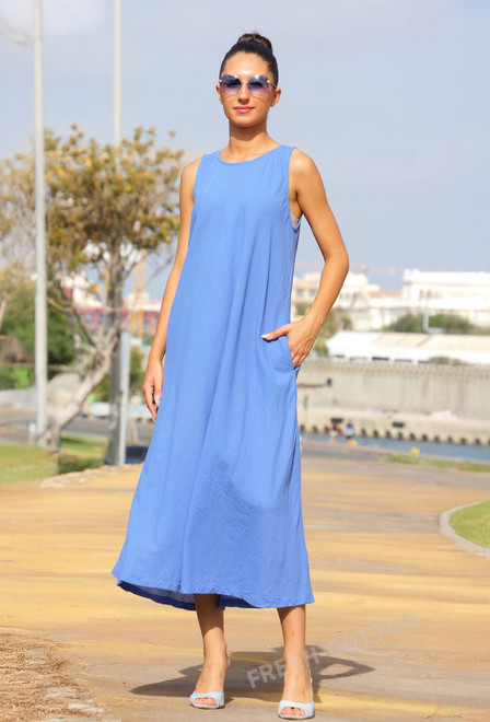 6435E-O Vestido sin mangas M,L,XL(3), algodon con lino | fresh-cotton.com